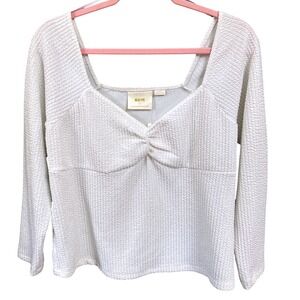 Maeve Anthropologie White Seersucker Sweetheart Long Sleeve Top NWT Large